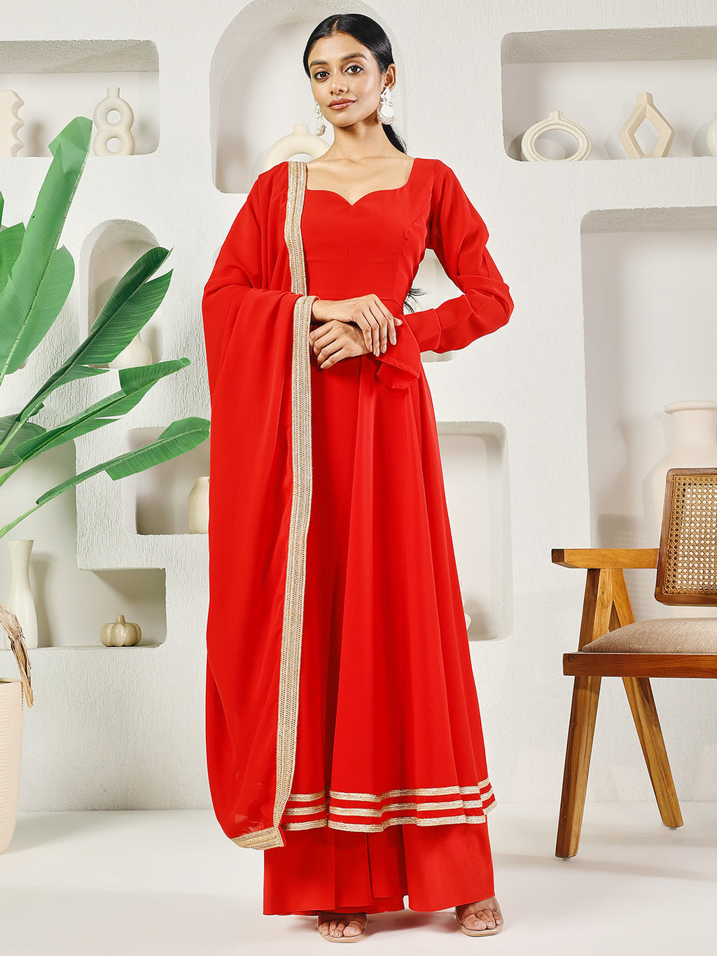 Fab Fashion Red Solid Anarkali Set | Grocsy