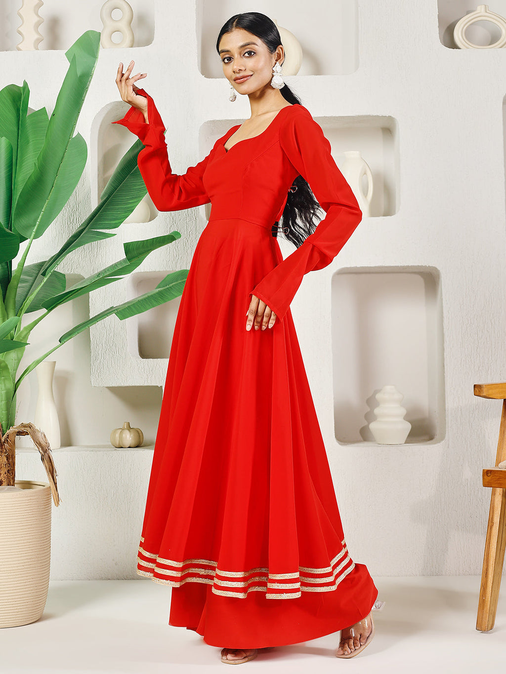 Fab Fashion Red Solid Anarkali Set | Grocsy