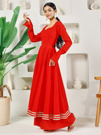 Fab Fashion Red Solid Anarkali Set | Grocsy