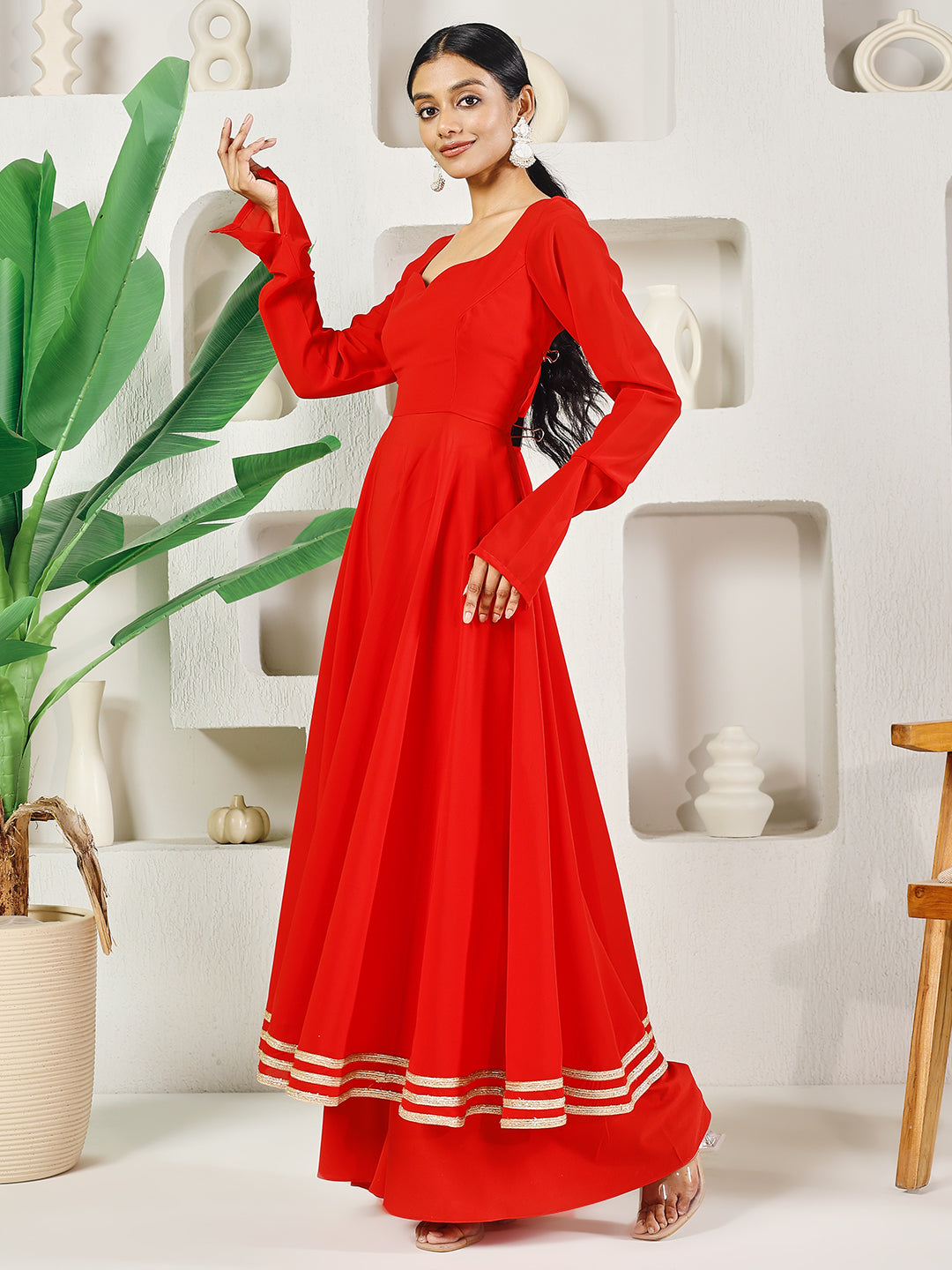 Fab Fashion Red Solid Anarkali Set | Grocsy