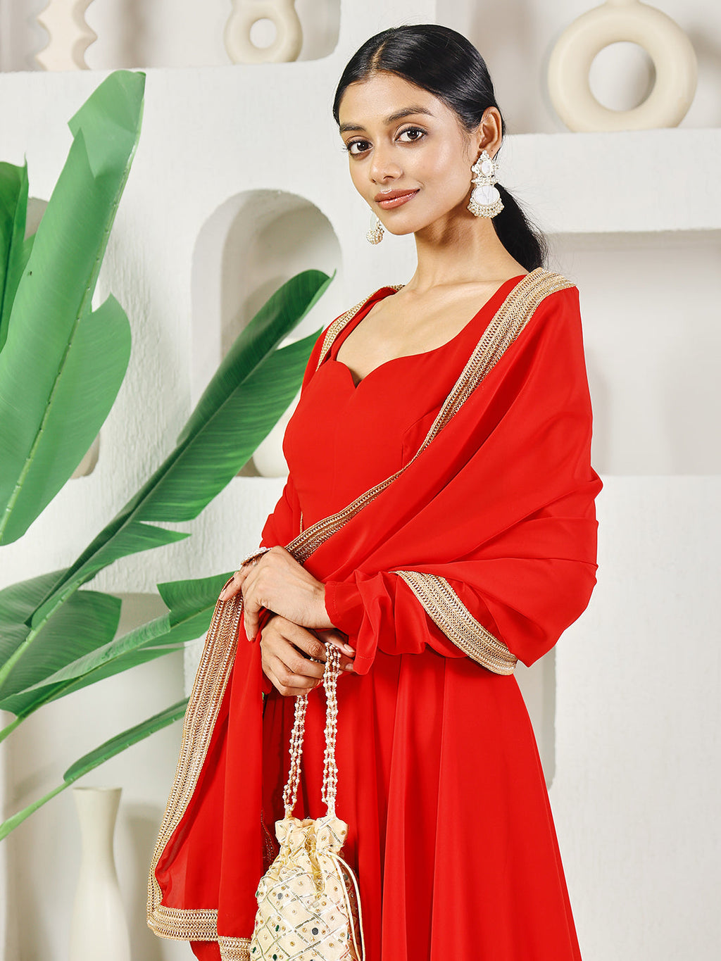 Fab Fashion Red Solid Anarkali Set | Grocsy