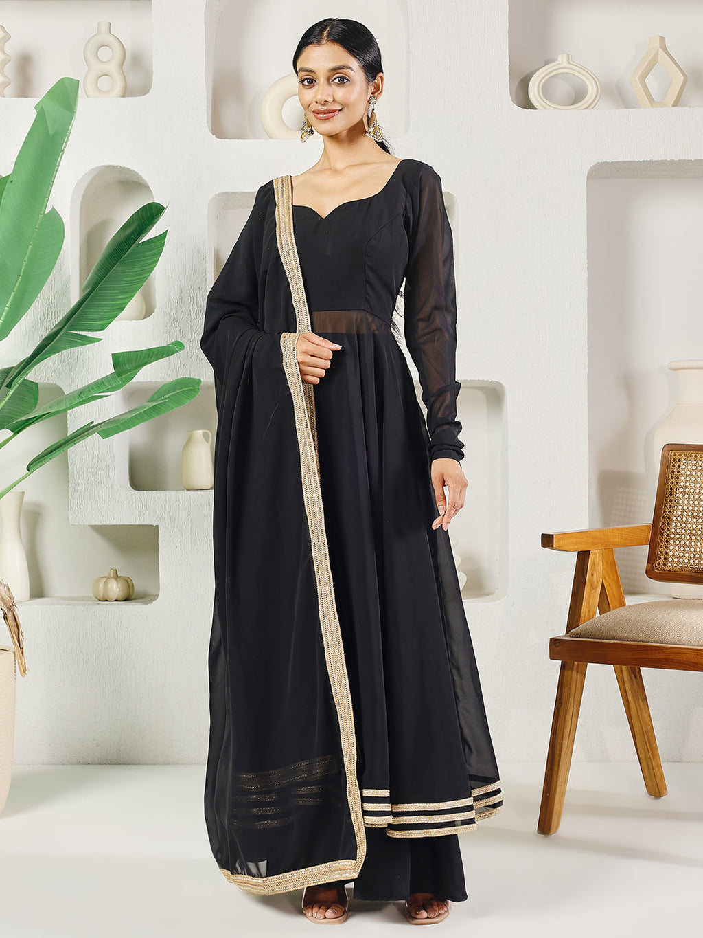 Fab Fashion Black Solid Anarkali Set | Grocsy