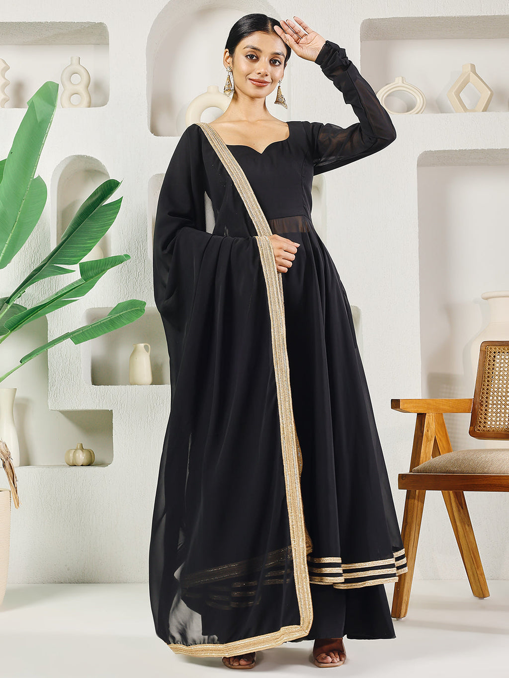 Fab Fashion Black Solid Anarkali Set | Grocsy