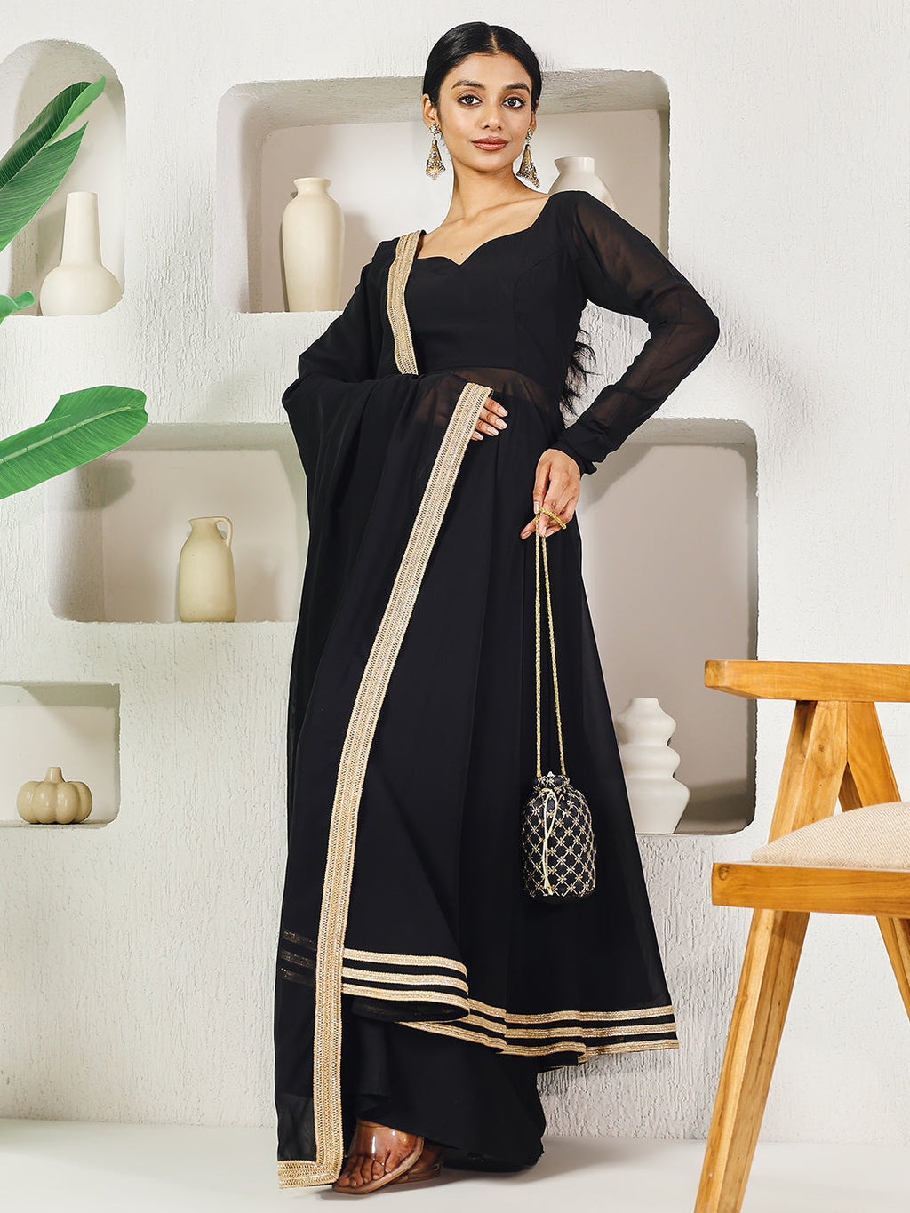 Fab Fashion Black Solid Anarkali Set | Grocsy