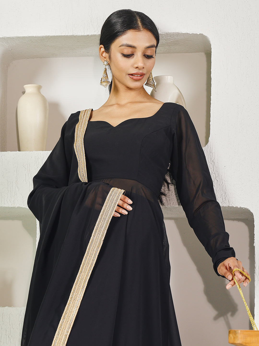 Fab Fashion Black Solid Anarkali Set | Grocsy