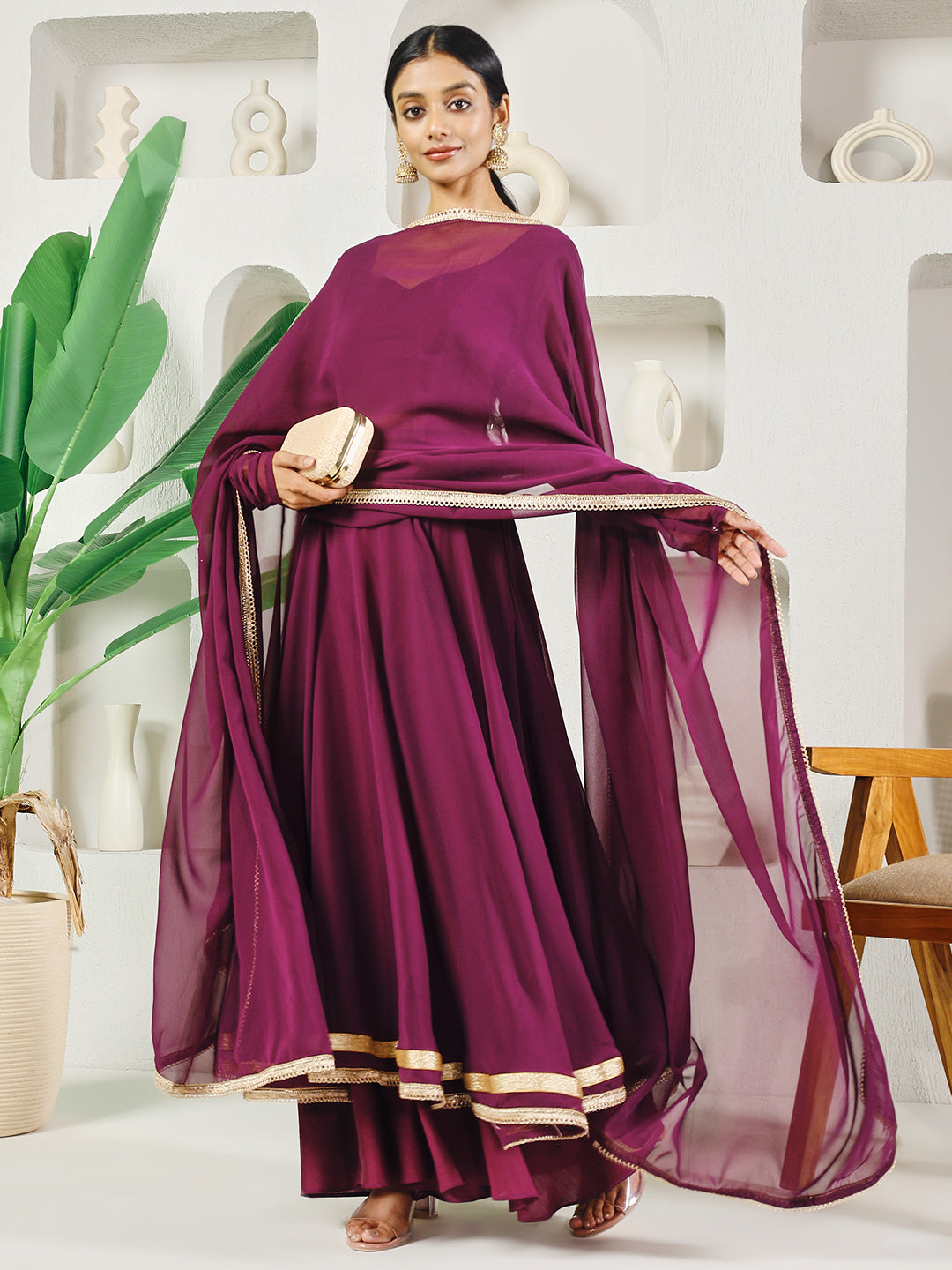 Fab Fashion Purple Solid Anarkali Set | Grocsy
