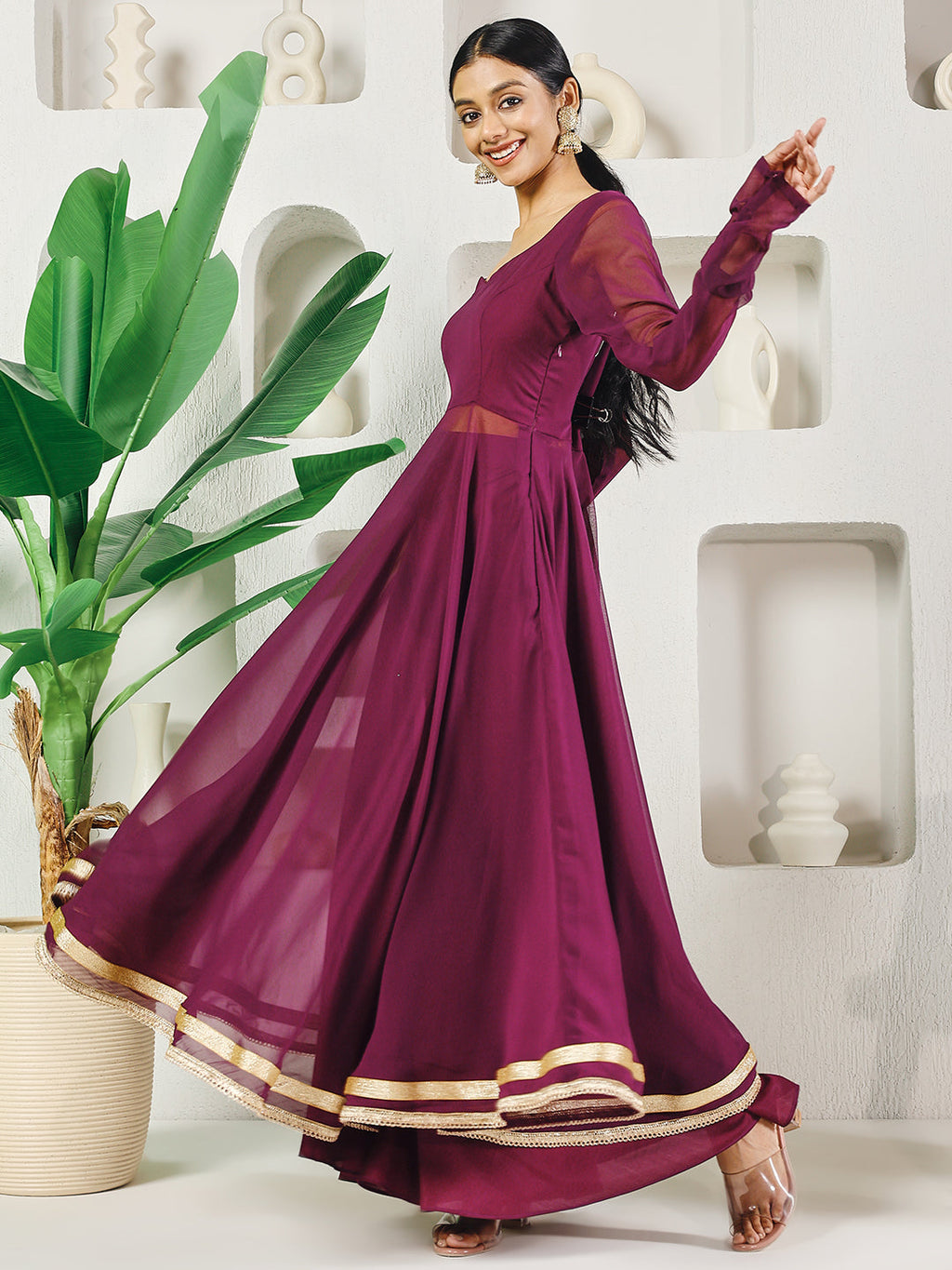 Fab Fashion Purple Solid Anarkali Set | Grocsy
