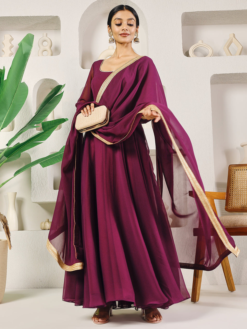 Fab Fashion Purple Solid Anarkali Set | Grocsy
