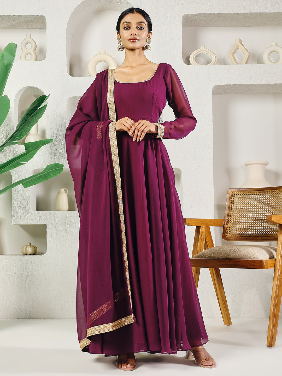 Fab Fashion Purple Solid Anarkali Set | Grocsy