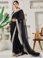 Fab Fashion Black Organza Ready to Wear Saree with Blouse | Grocsy
