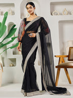 Fab Fashion Black Organza Ready to Wear Saree with Blouse | Grocsy