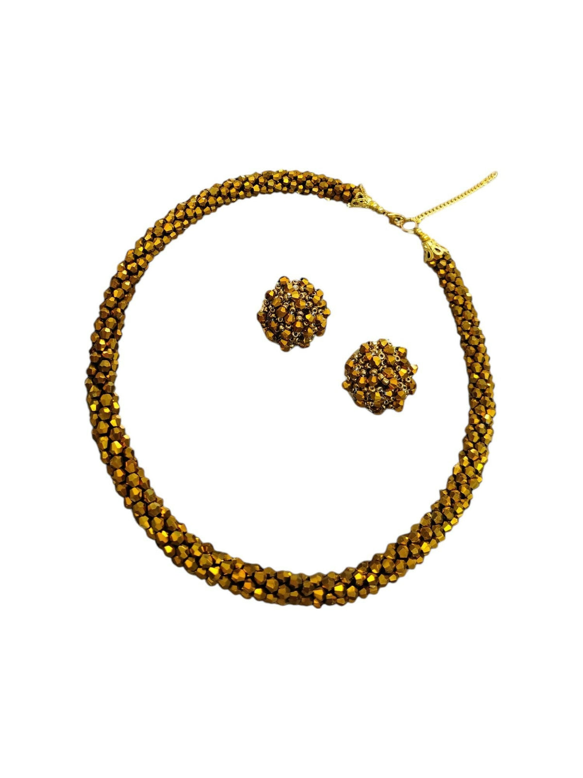 Inhanns Noor-E-Jalwa – Handmade Crystal Bead Necklace / Necklace With Earrings -Adjustable - Golden | Grocsy