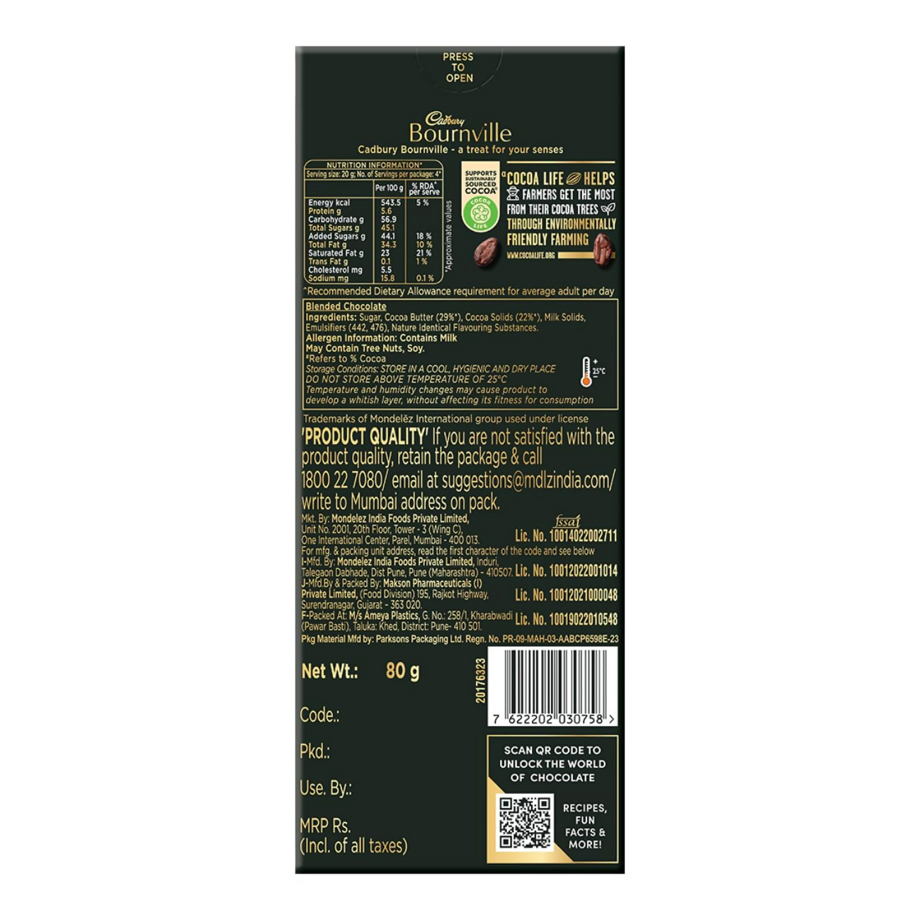 Cadbury Bournville Rich Cocoa Dark Chocolate Bar | Grocsy