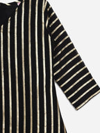 Ahalyaa Black Georgette Stripped Gold Printed Kids Kurta Pant Set For Girls | Grocsy