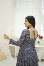 Aayaa Printed Faux Georgette with Embroidery Thread Sequins work Gown - Multi Color | Grocsy