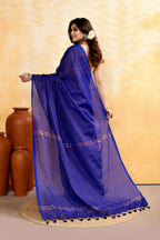 Piyari Fashion Women's Royal Blue Embellished Cotton Blend Zari Check Handloom Saree | Grocsy
