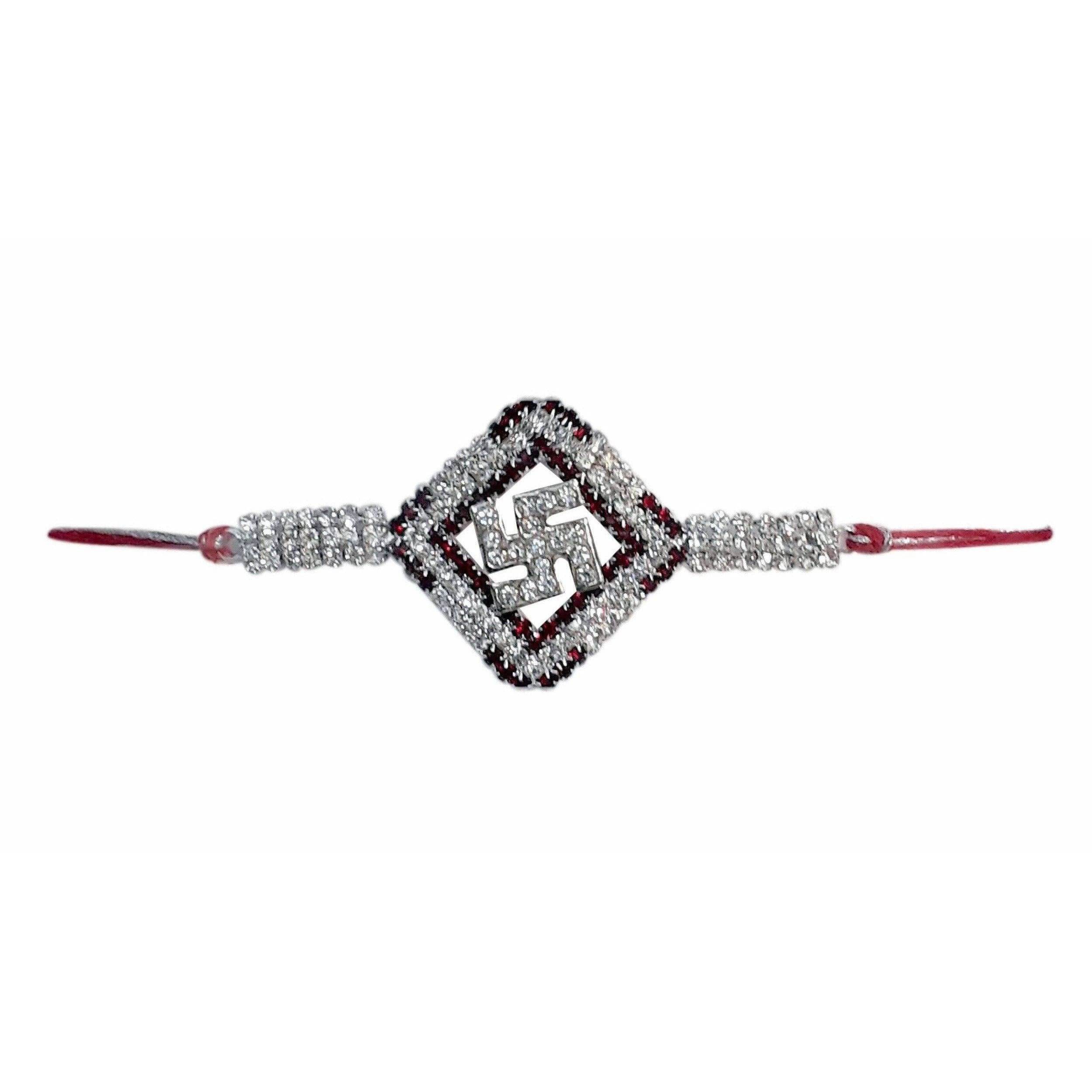 Diamond Shape with White and Red Kundans Rakhi | Grocsy