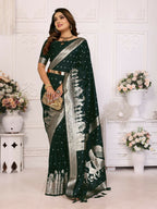 Anaita Dark Green kochi Silk With Bandhej Weaving Saree With Blouse | Grocsy