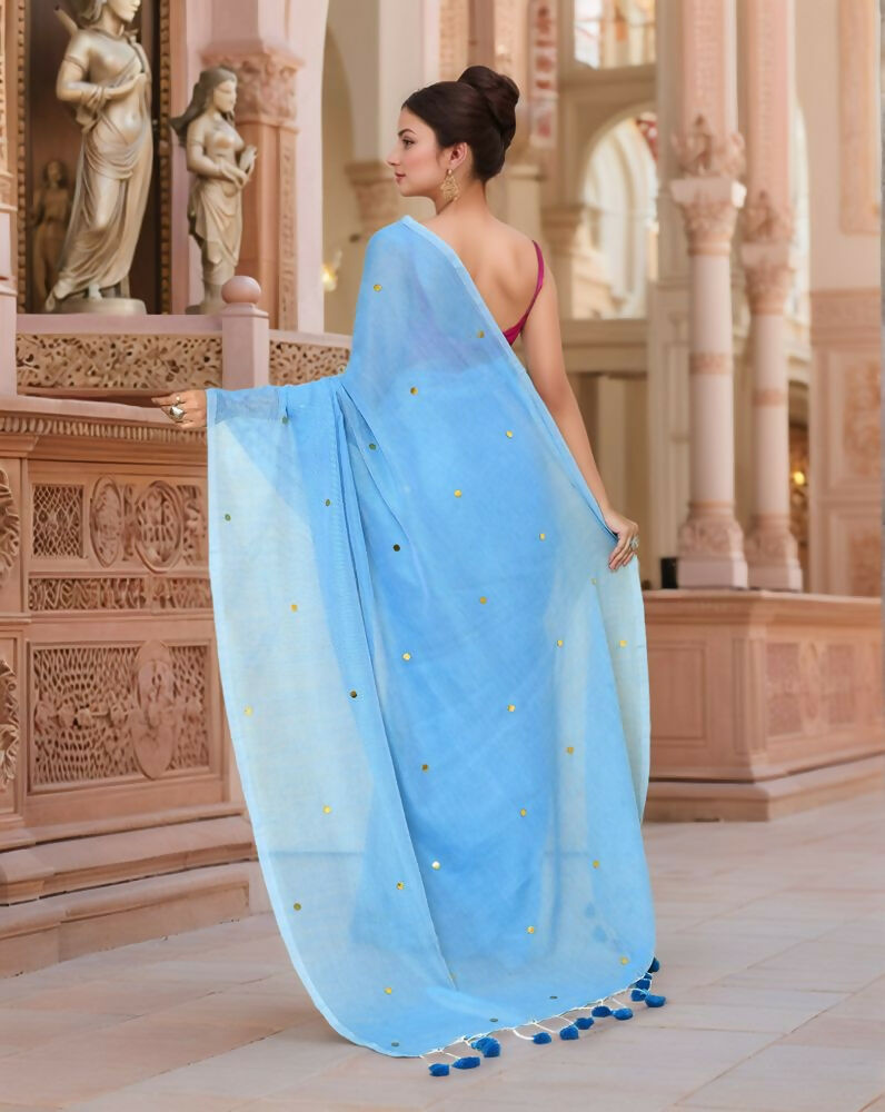 Joban Fashion Women Sky Blue Trendy Cotton Saree | Grocsy