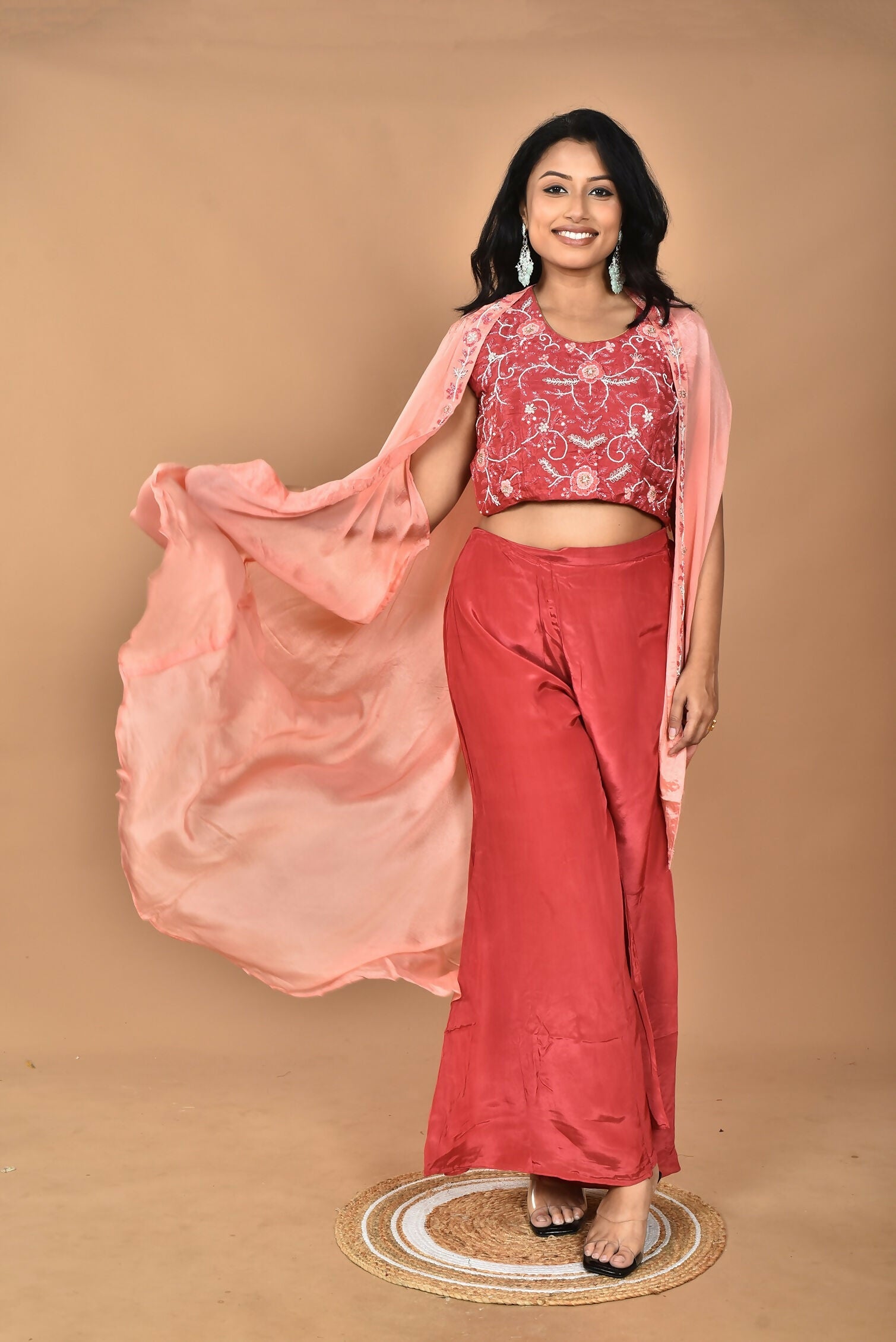 Morchari Women Hand Embroidery Crop Top-Rust | Grocsy