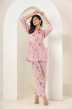 Kaajh Women's Baby Pink Printed Cotton Co-ord Set | Grocsy