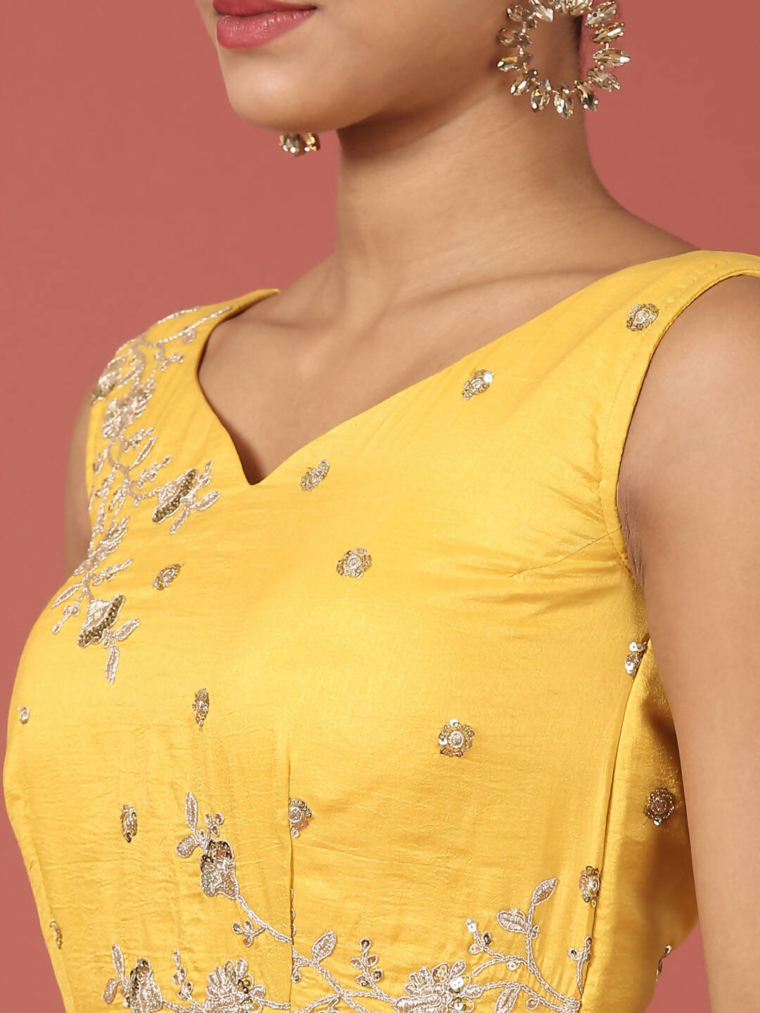 House of Panchhi Mustard Net Sequinse Work Lehenga & Blouse, Dupatta | Grocsy
