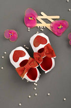Tiny Bugs Girls Heart Bow Detailing Booties - White & Red | Grocsy