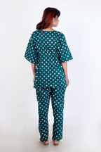 Breathables Green Polka Cotton Kaftan Co-Ord Set | Grocsy