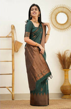 DEIANA'S Beautiful Designer Golden zari Soft Lichi Silk Saree - Green | Grocsy