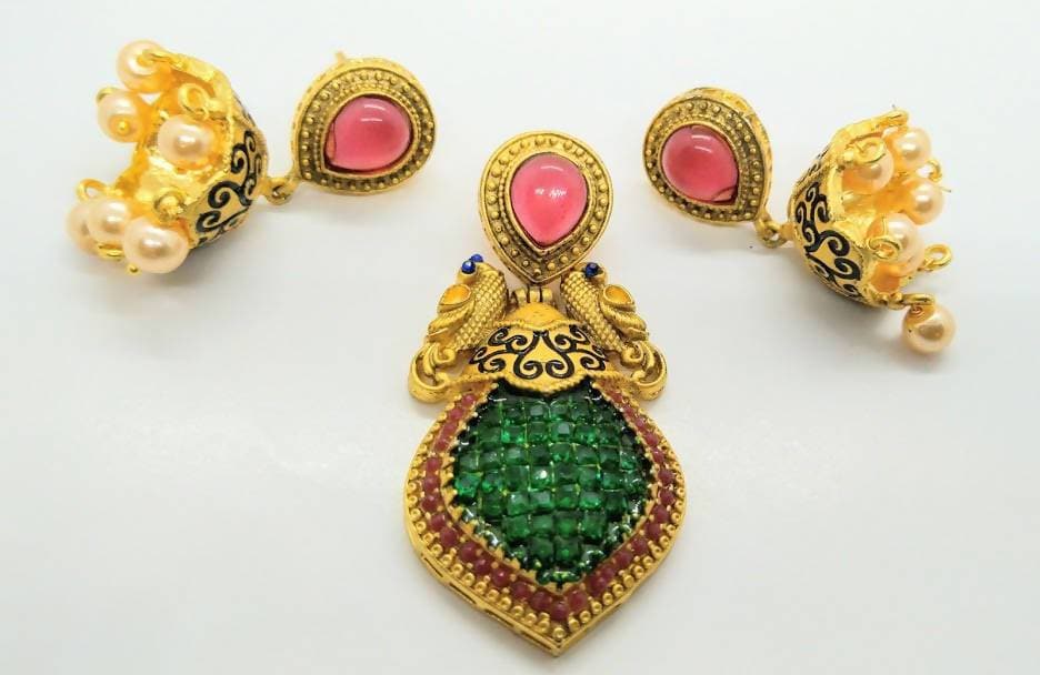 Multicolor Matt Finish Peacock Pendant Set | Grocsy