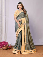 Olive Tusser Silk Resham Cord And Sequins Embroidery Handwork Butta Saree - Norita Saumya | Grocsy