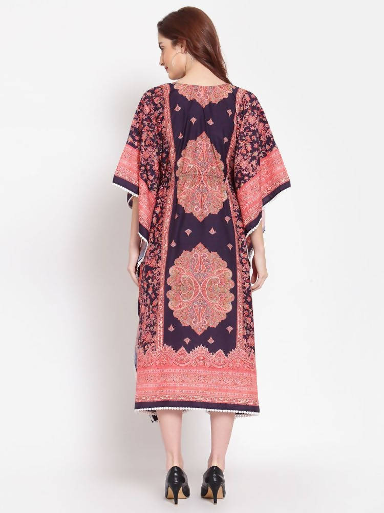 Myshka Women's Multi Printed Cotton 3/4 Sleeve V Neck Casual Kaftan Dress | Grocsy