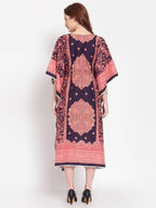Myshka Women's Multi Printed Cotton 3/4 Sleeve V Neck Casual Kaftan Dress | Grocsy