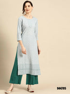 Deeps women's Blue Embroidered Rayon Kurta | Grocsy