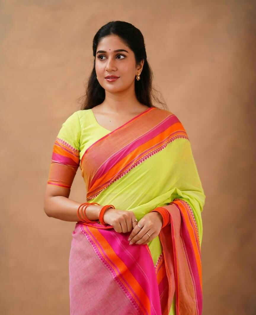 Exclusive Collection Light Green Beautiful Khadi Cotton Handloom Saree | Grocsy