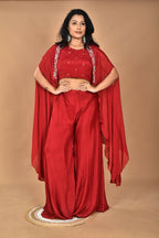Morchari Women And Hand Embroidery Palazzo Set-Maroon | Grocsy