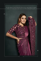 Maroon Silk Crepe Satin Cord Sequence & Thread Embroidered Saree - Moh-Manthan Royal Enigma | Grocsy
