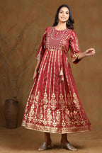 Juniper Women Maroon Shantoon Printed Anarkali Dress | Grocsy