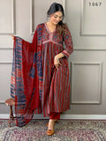 Partywear Designer Cotton Maroon Stitched Suit With Dupatta - Tanisha | Grocsy