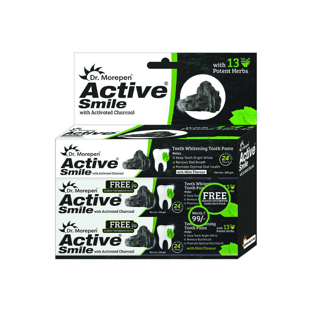 Dr. Morepen Active Smile Charcoal Toothpaste with Bamboo Brush | Grocsy