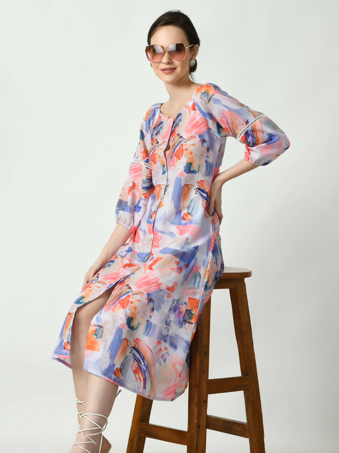 Myshka Women's Multi Abstract Printed A-Line Dress | Grocsy