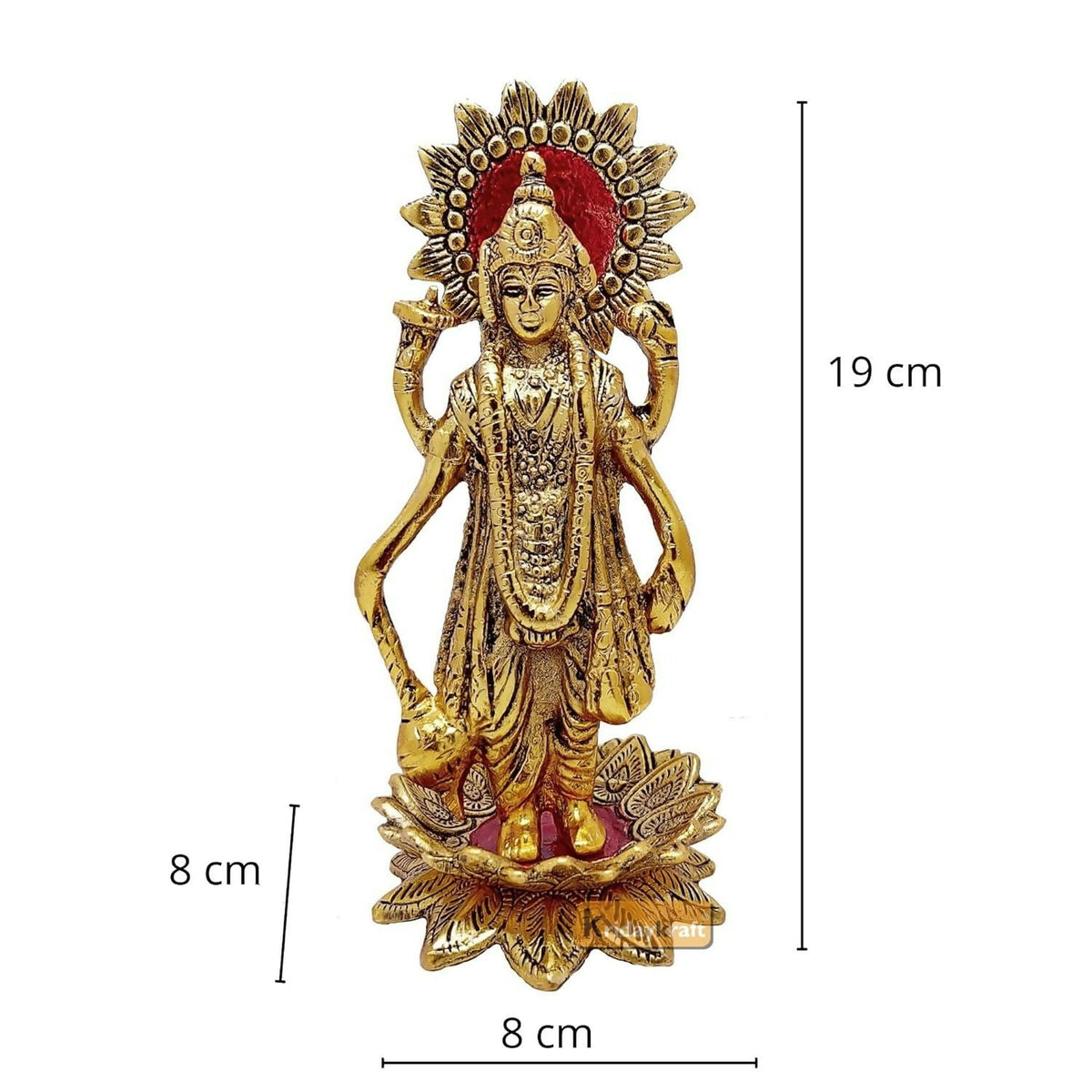 Kridaykraft Gold-Polished Narayan/Vishnu Standing On Lotus Metal Statue | Grocsy