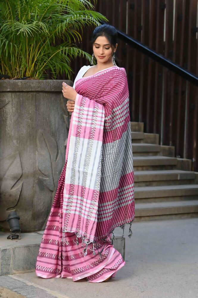 Beatitude Multicolor Cotton Tanchori Handloom Saree | Grocsy