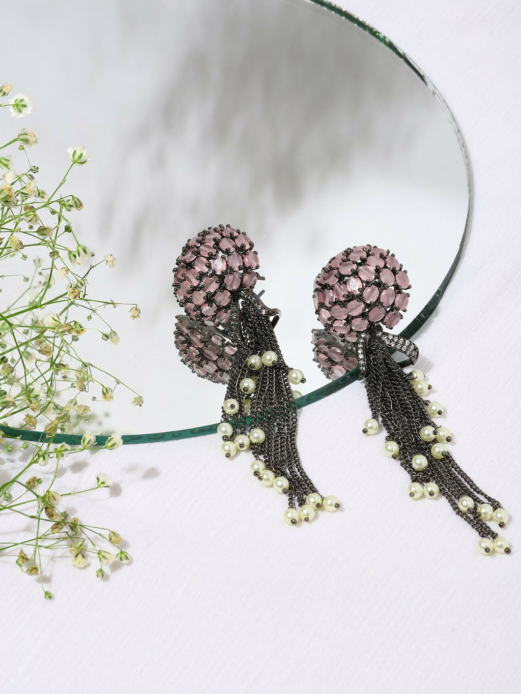 Blush Purple Stone Earrings with Pearls- Ruby Raang | Grocsy