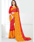 Red & Yellow Georgette Bandhani Printed Saree With Unstitched Blouse Piece - Jyoti | Grocsy