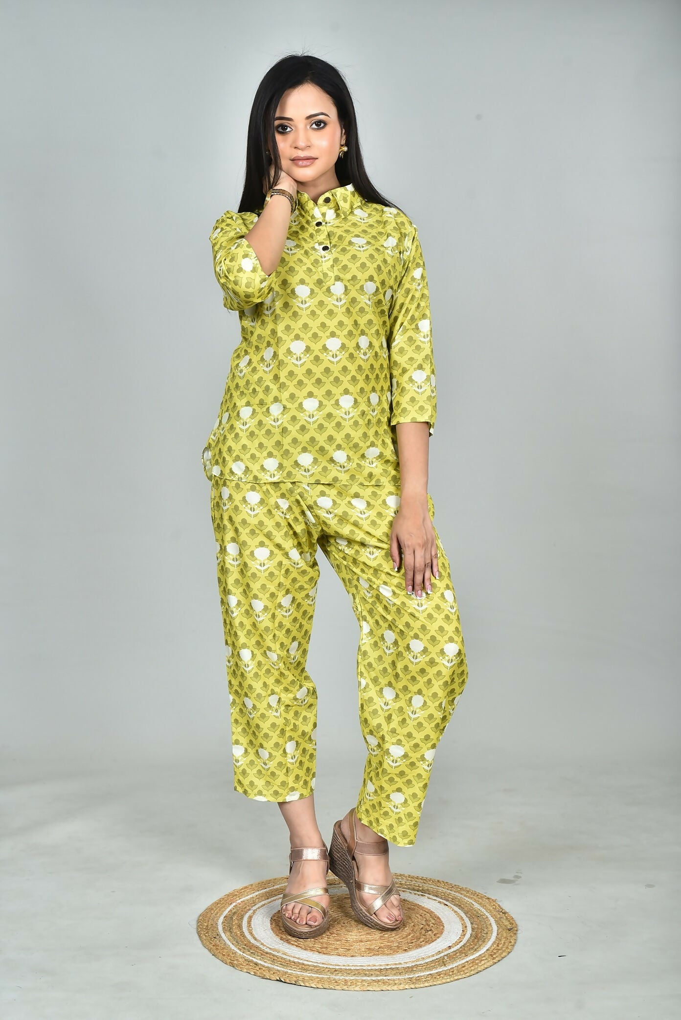 Morchari Digital Print Semi Muslin Co-Ord Set Top & Trouser-Multicolor | Grocsy