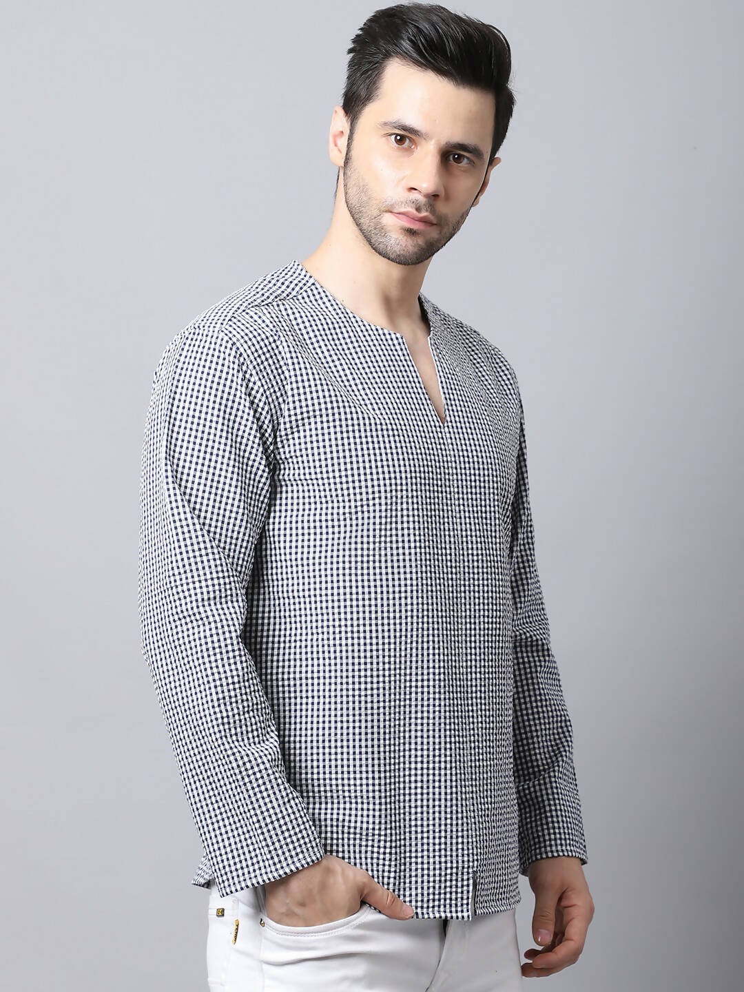 Even Apparels Multi Pure Cotton Round Neck Slit Men's Kurta | Grocsy