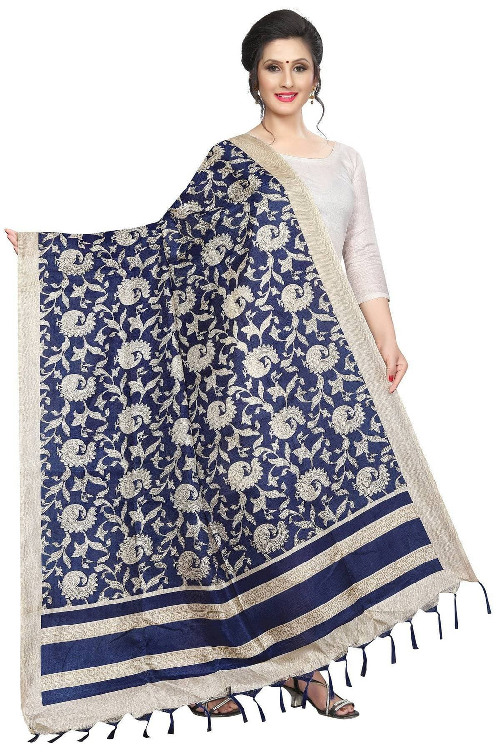 Vamika Latest Navy Blue Printed Khadi Bhagalpuri Dupatta | Grocsy
