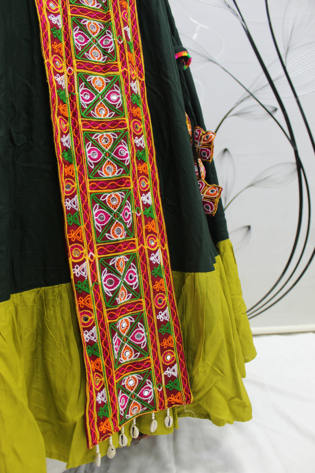 Green Viscose Rayon Thread Embroidered Navratri Lehenga Choli with Dupatta - Raas | Grocsy