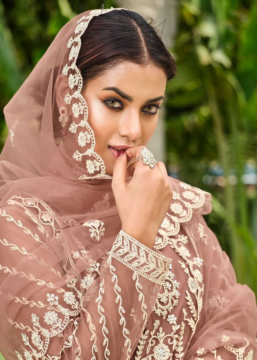 Copper Brown Stone & Cording Work Festive Palazzo Suit - Emponline | Grocsy